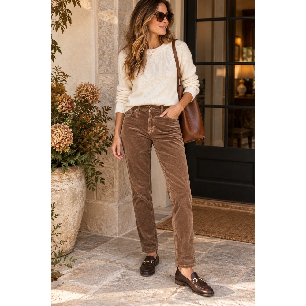 J.McLaughlin Velvet Corduroy Pants Slim Fit Tan Brown Size 8 Preppy Classic
